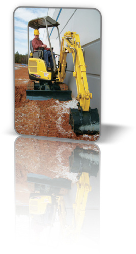 Photo of our mini-excavator at work on a building foundation - from Fallowfield Tree Farm