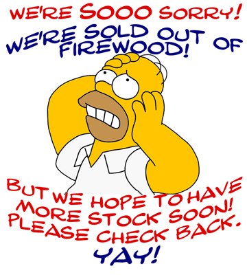 Color illustration announcing Fallowfield Tree Farm is sold out of firewood until January, 2022